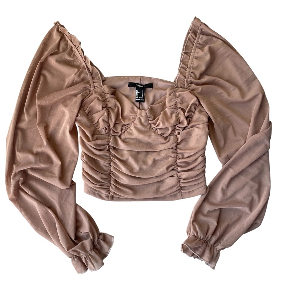 Forever 21 Brown Ruched Top | Size M | Puff Sleeves Size M